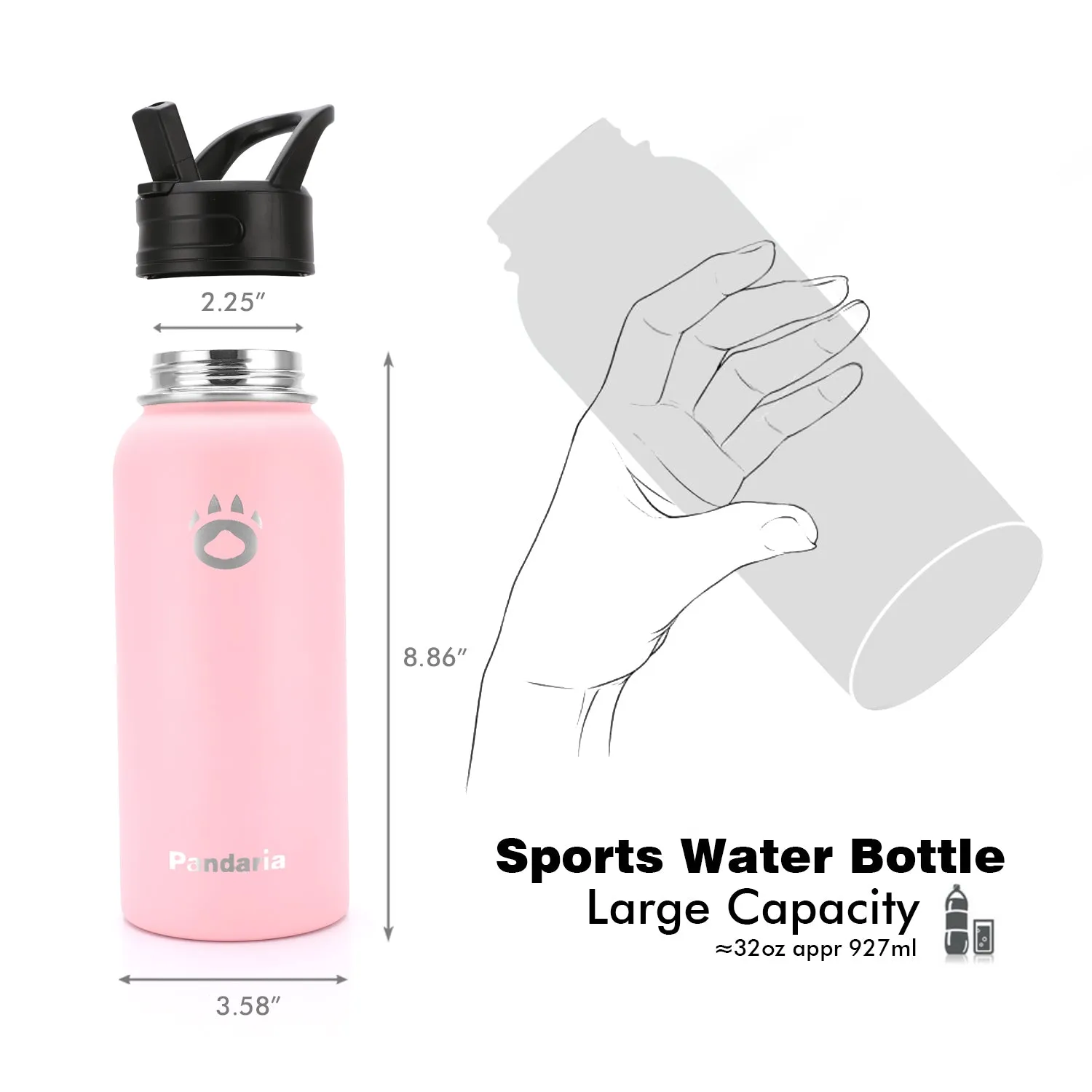 32oz Vacuum Insualed Water Bottle Stainless Steel Sports Canteen with Lids and Straws, Fisrt Love