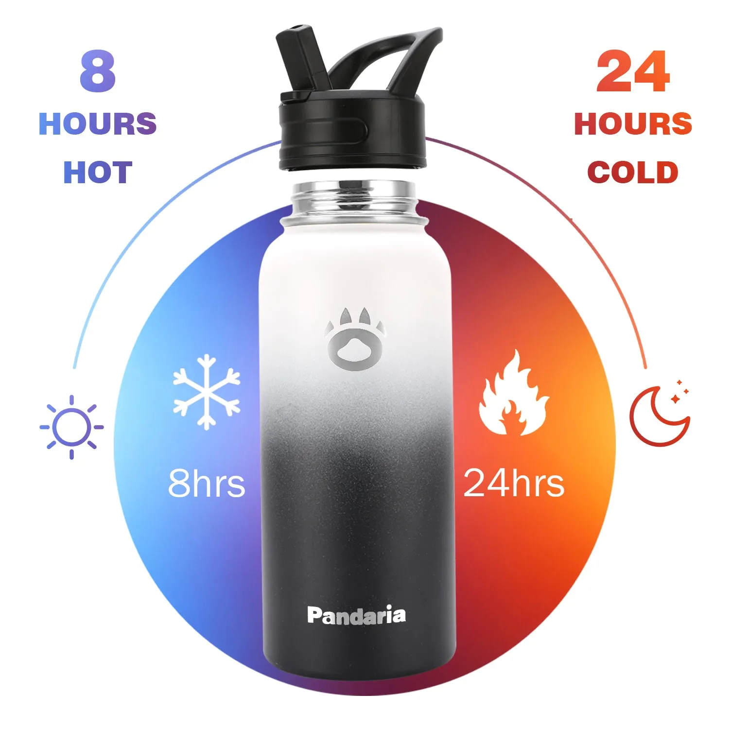 32oz Vacuum Insualed Water Bottle Stainless Steel Sports Canteen with Lids and Straws, Panda