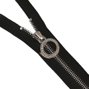 #5 Dazzling Shiny Silver Open-End Zipper with Diamond Runner