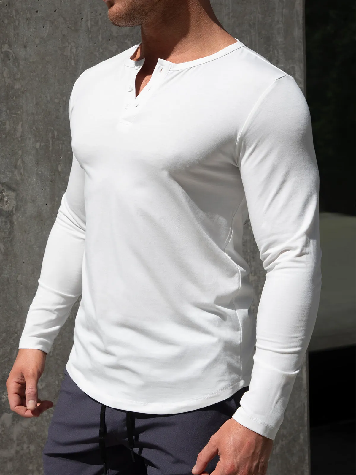 All Day Elite Henley Curve-Hem Long Sleeve