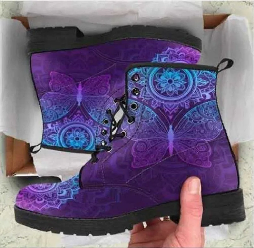 Amozae Skull Flower Print High-Top Boots Women Boot Autumn Winter Fashion Women Tooling Ankle Boots Women Boots Women Botas Mujer