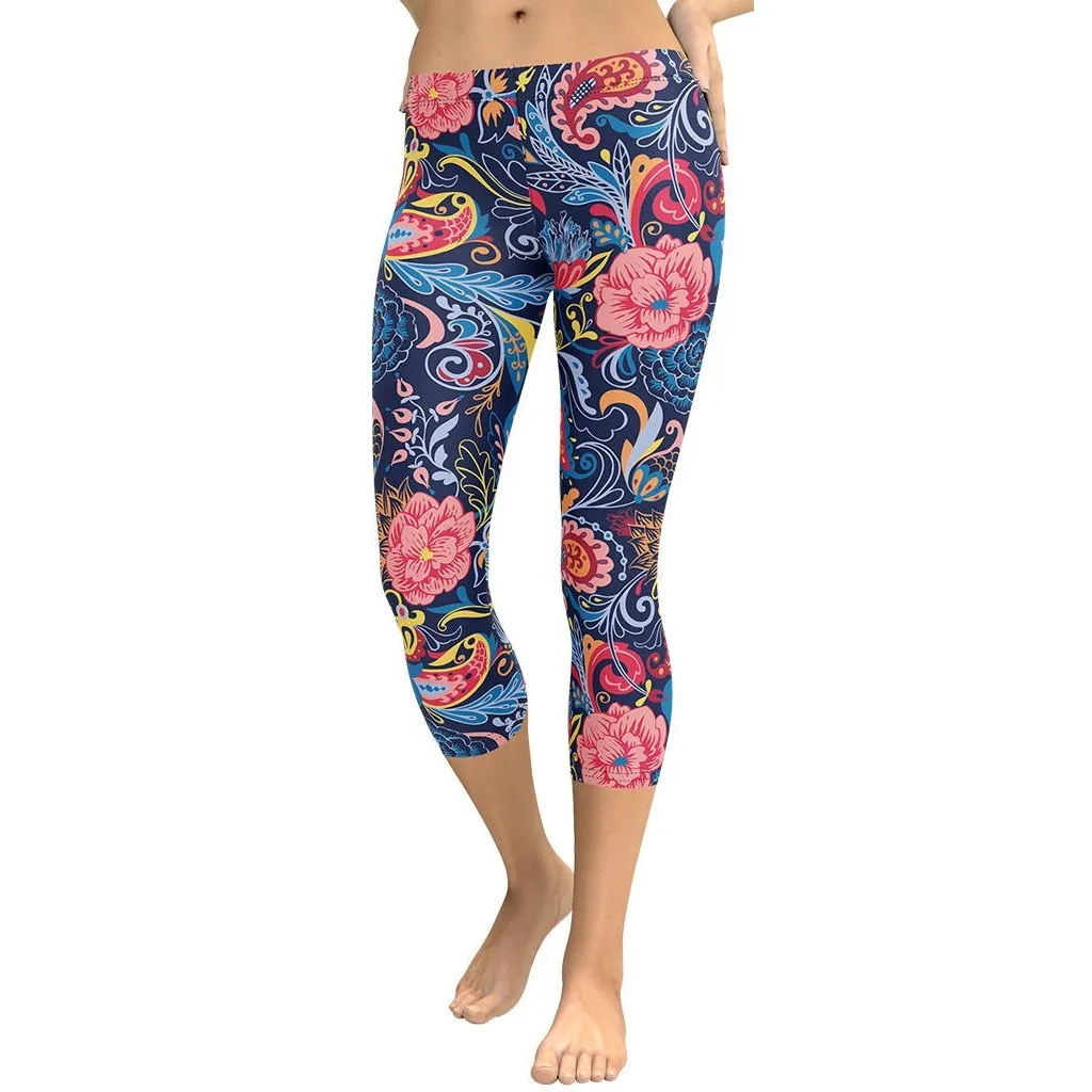 Art Deco Floral Capris