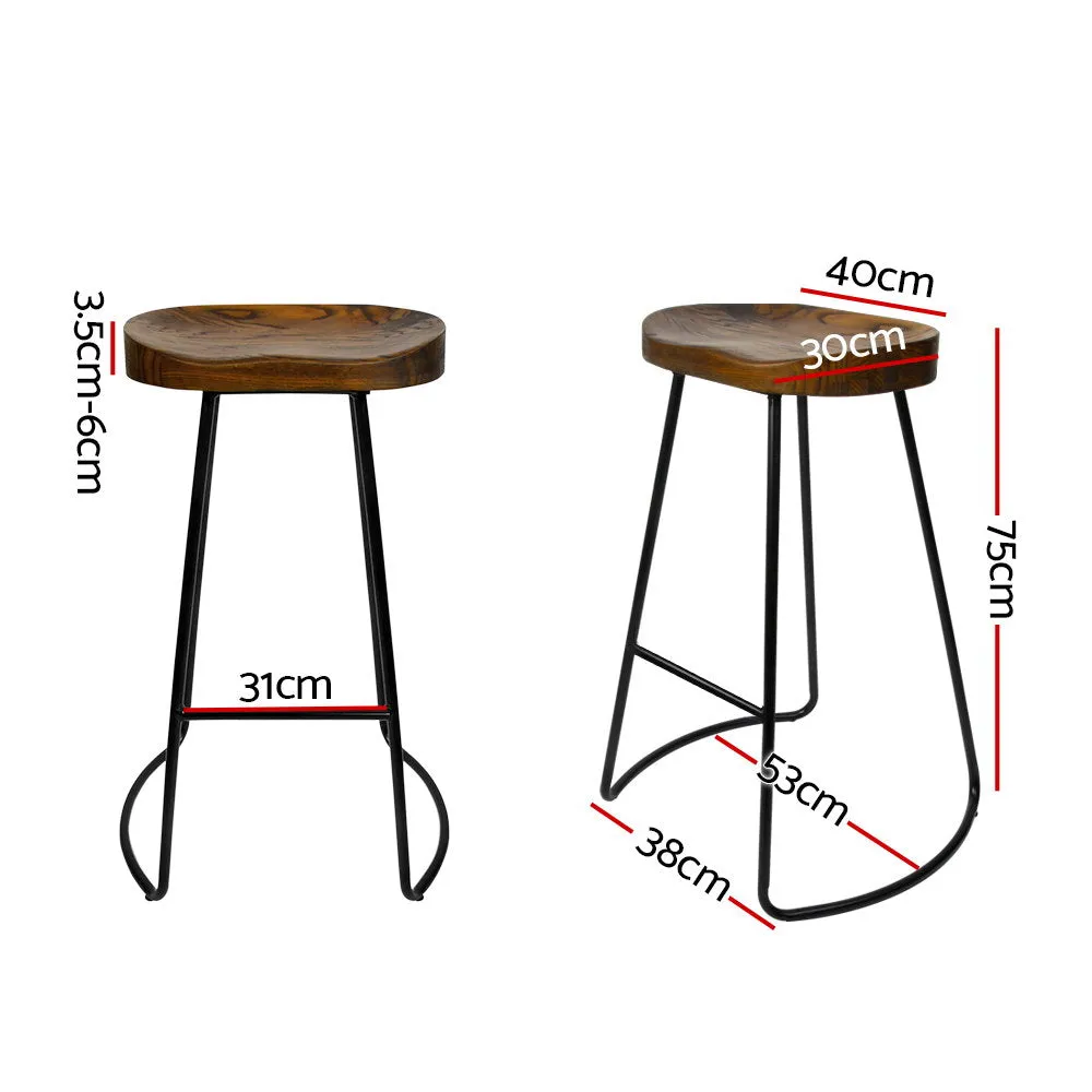 Artiss Set of 2 Wooden Backless Bar Stools - Black