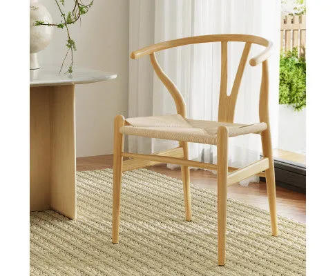 Artiss Wishbone Dining Chairs Ratter Seat Solid Wood Frame Cafe Lounge Chair