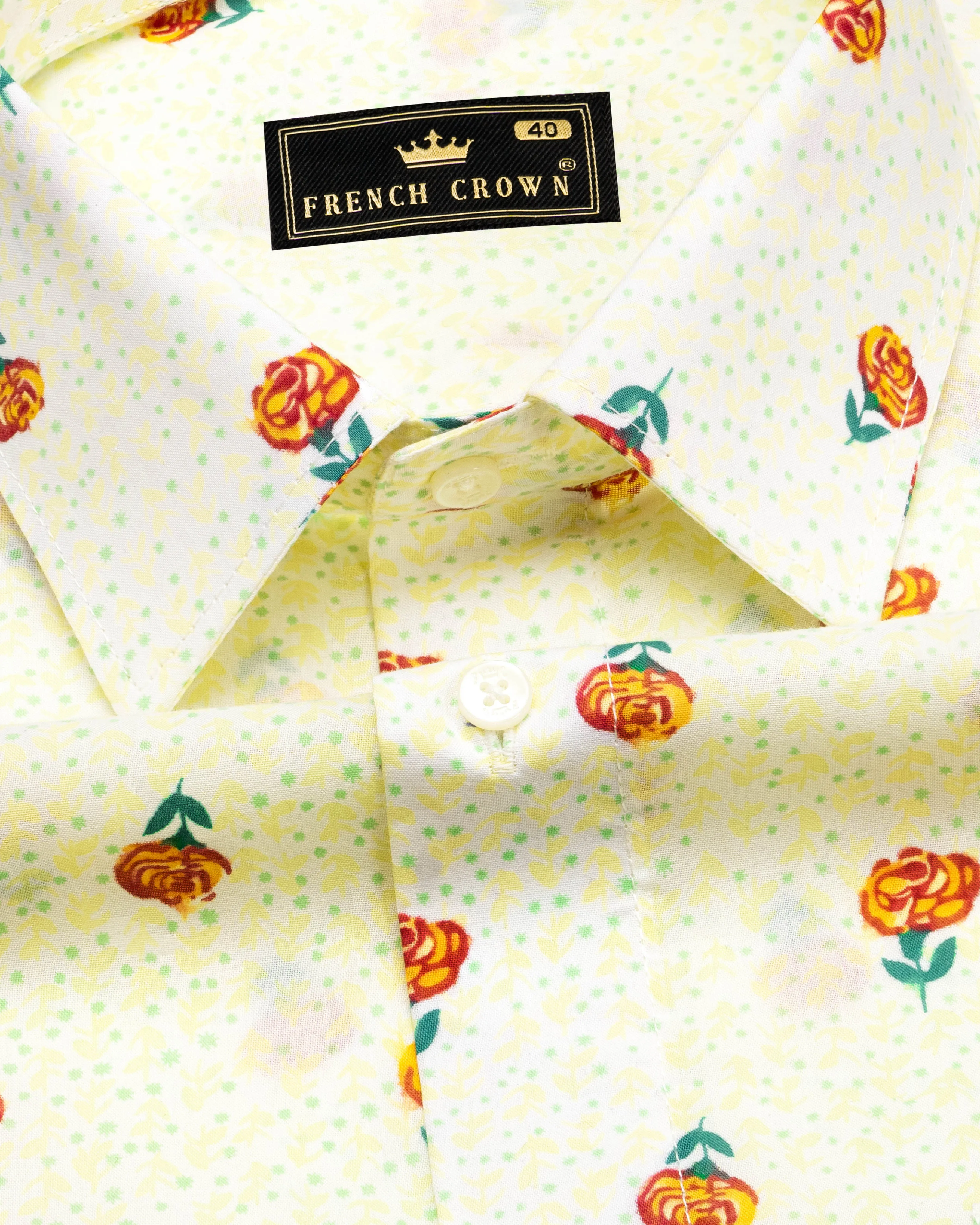 Barley Cream Rose Printed Premium Cotton Shirt