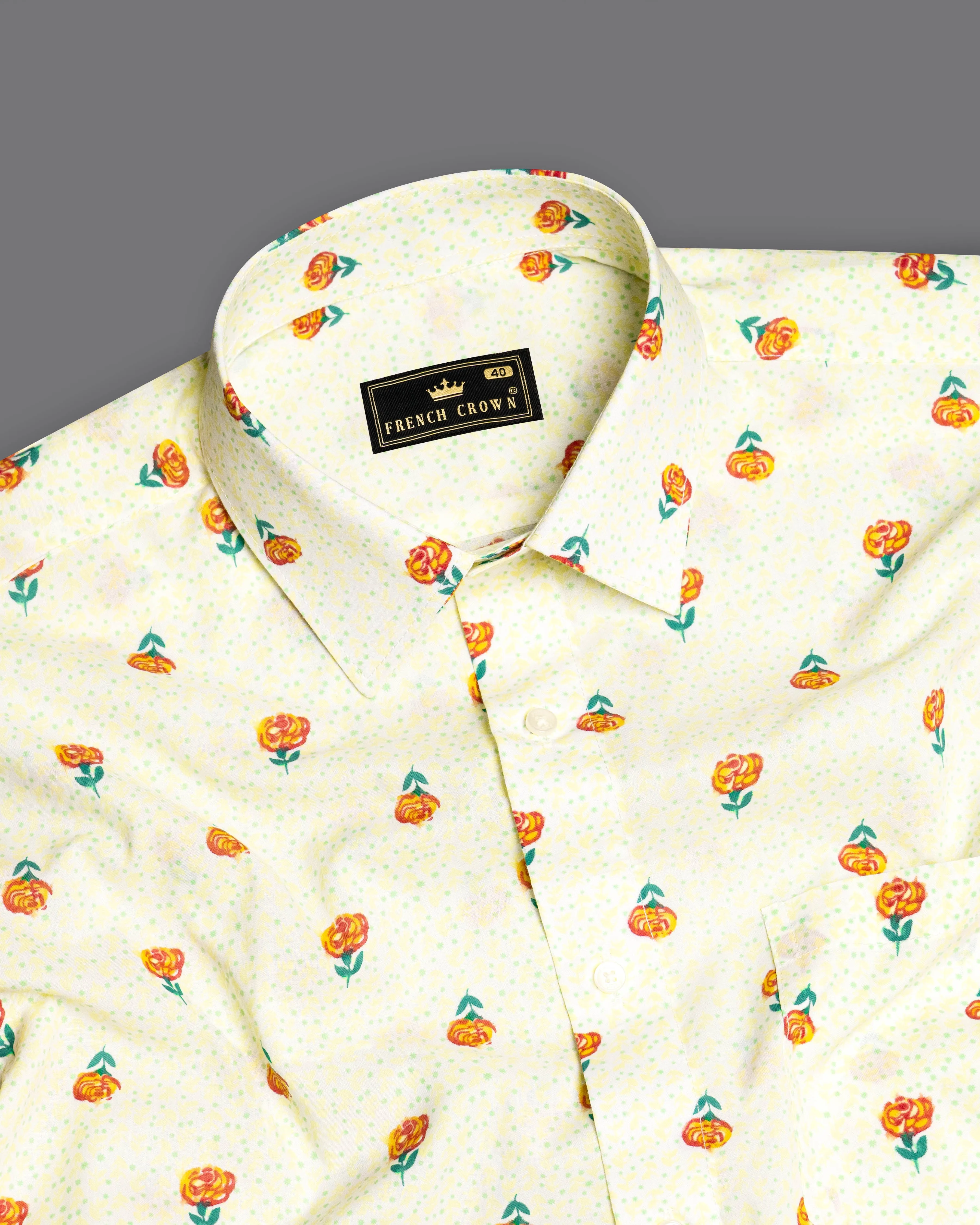 Barley Cream Rose Printed Premium Cotton Shirt