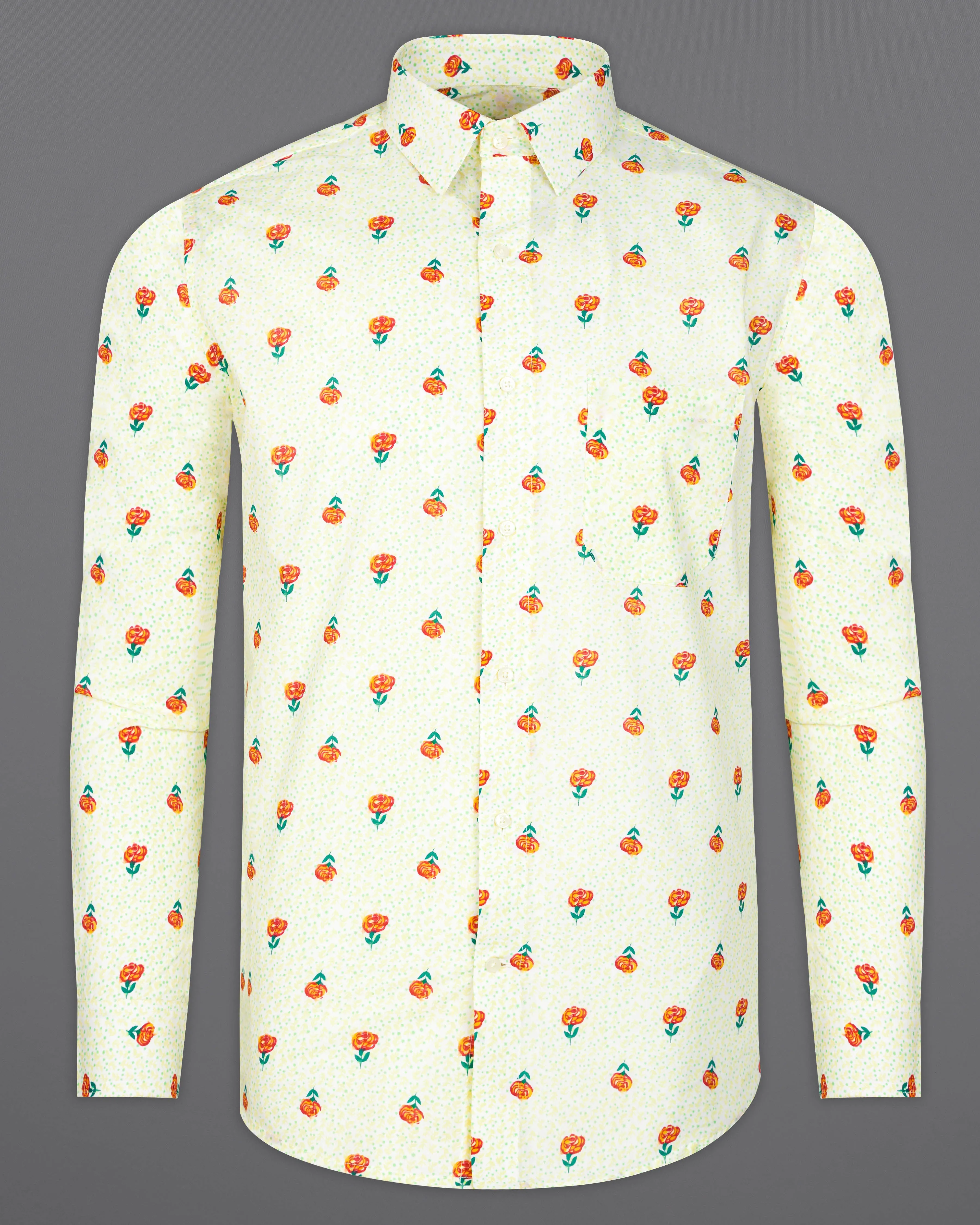 Barley Cream Rose Printed Premium Cotton Shirt