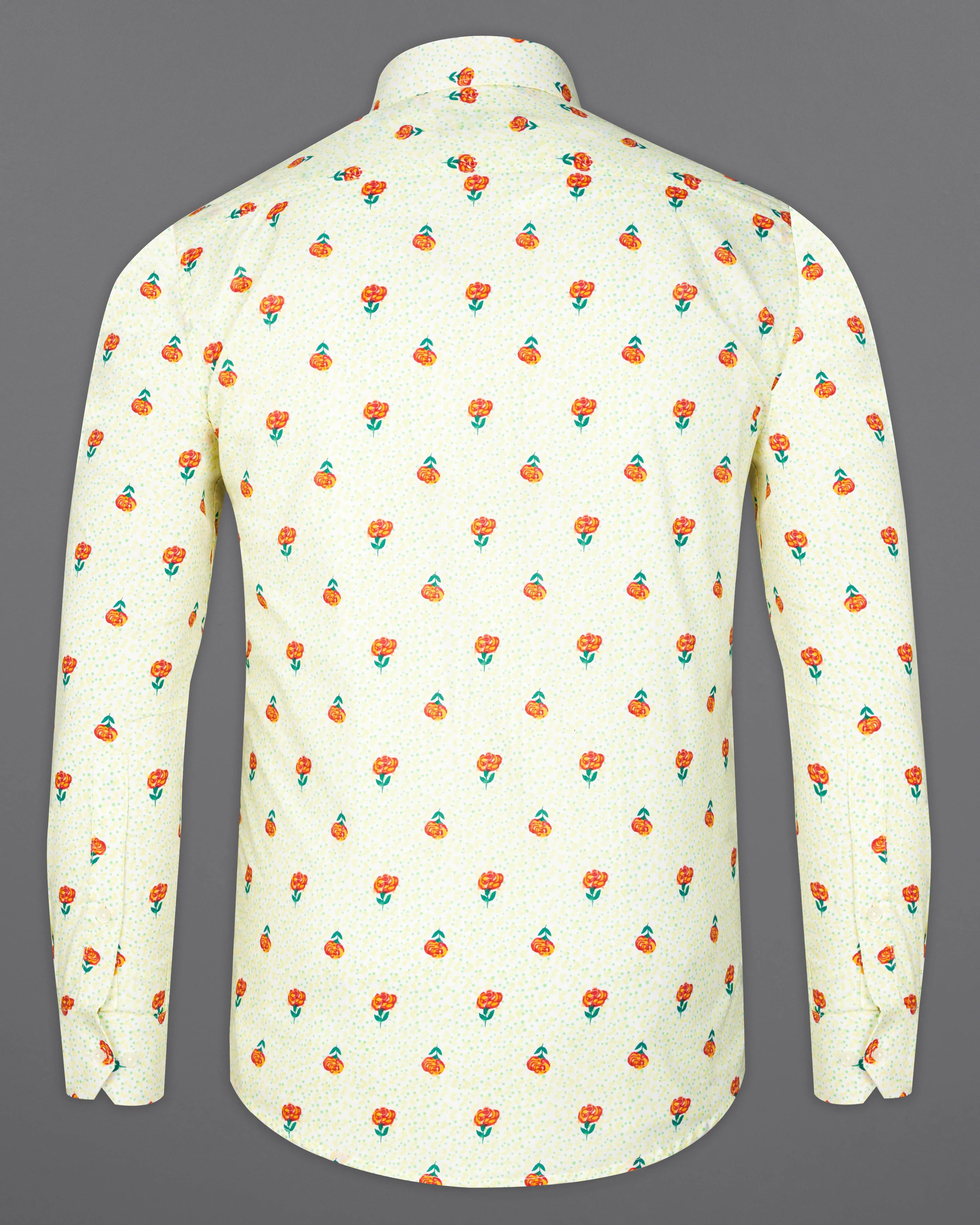 Barley Cream Rose Printed Premium Cotton Shirt