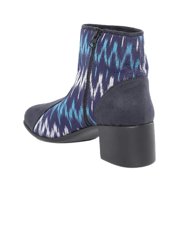 Beach Blue Ikat Woven Handcrafted Heeled Boots