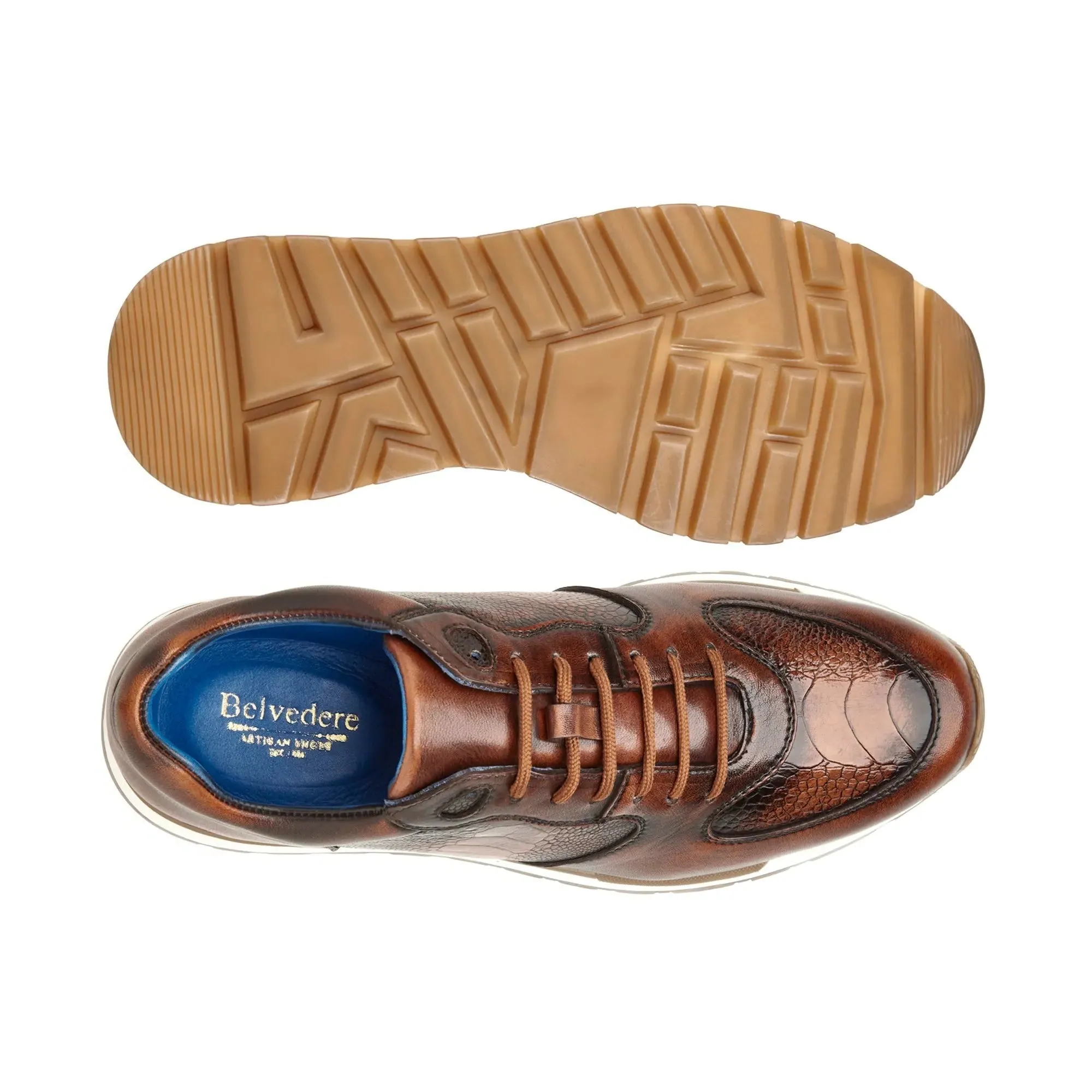 Belvedere Bobo in Antique Walnut Genuine Ostrich Leg & Italian Calf Sneakers