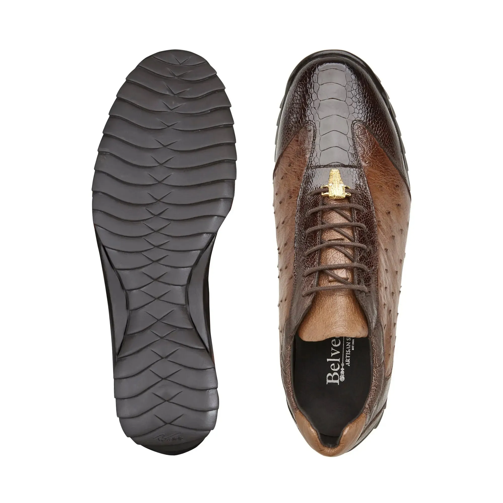 Belvedere Lando in Brown / Tobacco Genuine Ostrich Leg & Italian Calf Sneakers