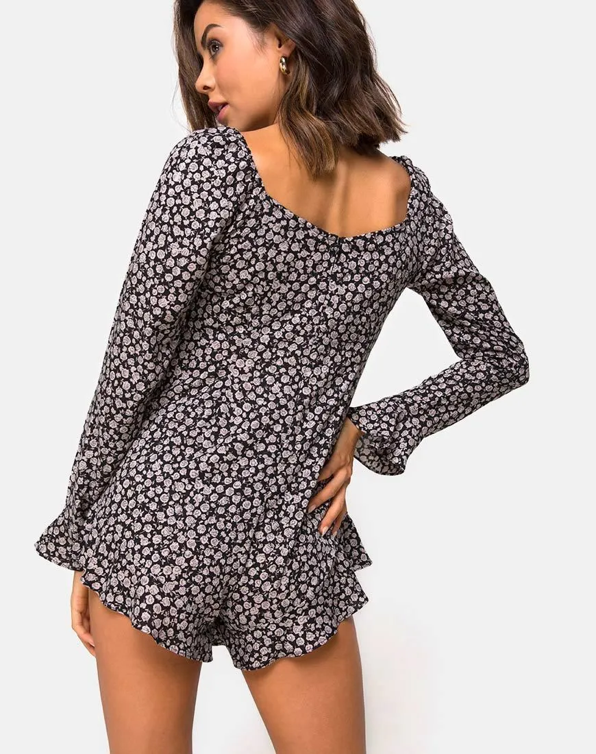 Berlo Longsleeve Playsuit in Ditsy Rose Black