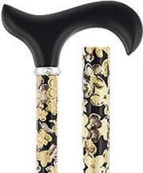 Black and Beige Flowers Adjustable Derby Walking Cane