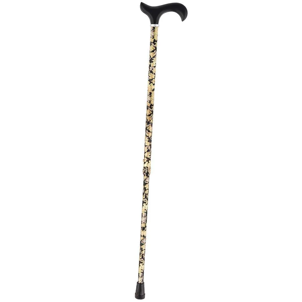 Black and Beige Flowers Adjustable Derby Walking Cane