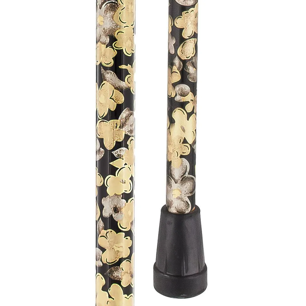 Black and Beige Flowers Adjustable Derby Walking Cane