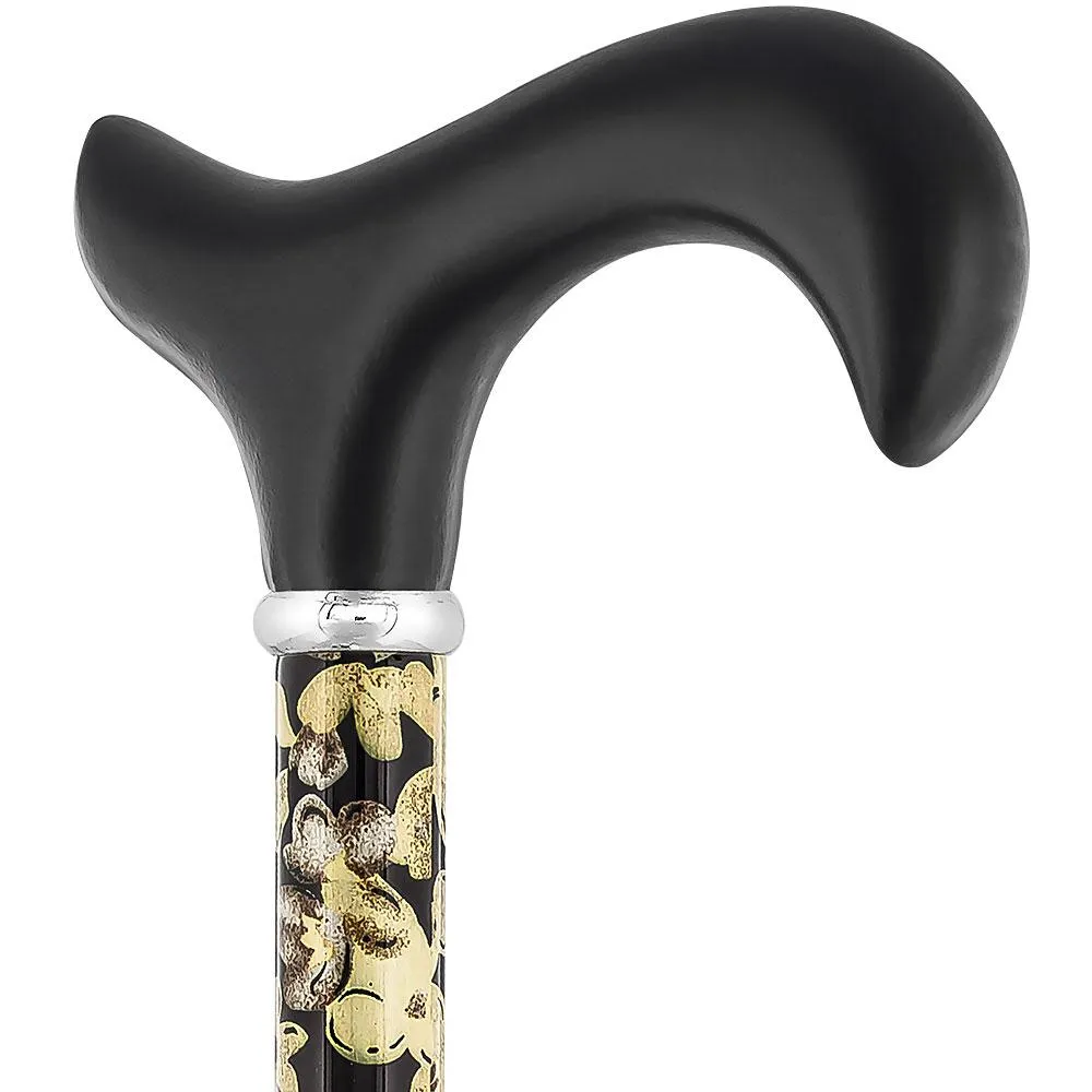 Black and Beige Flowers Adjustable Derby Walking Cane