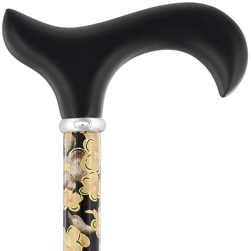 Black and Beige Flowers Adjustable Derby Walking Cane