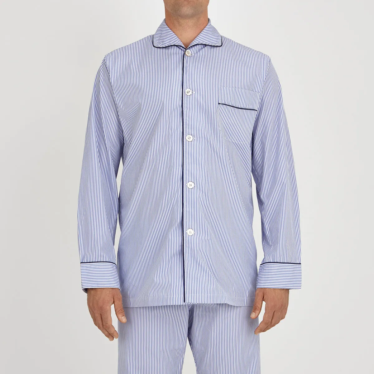 Blue Bengal Stripe Piped Cotton Pyjama Set