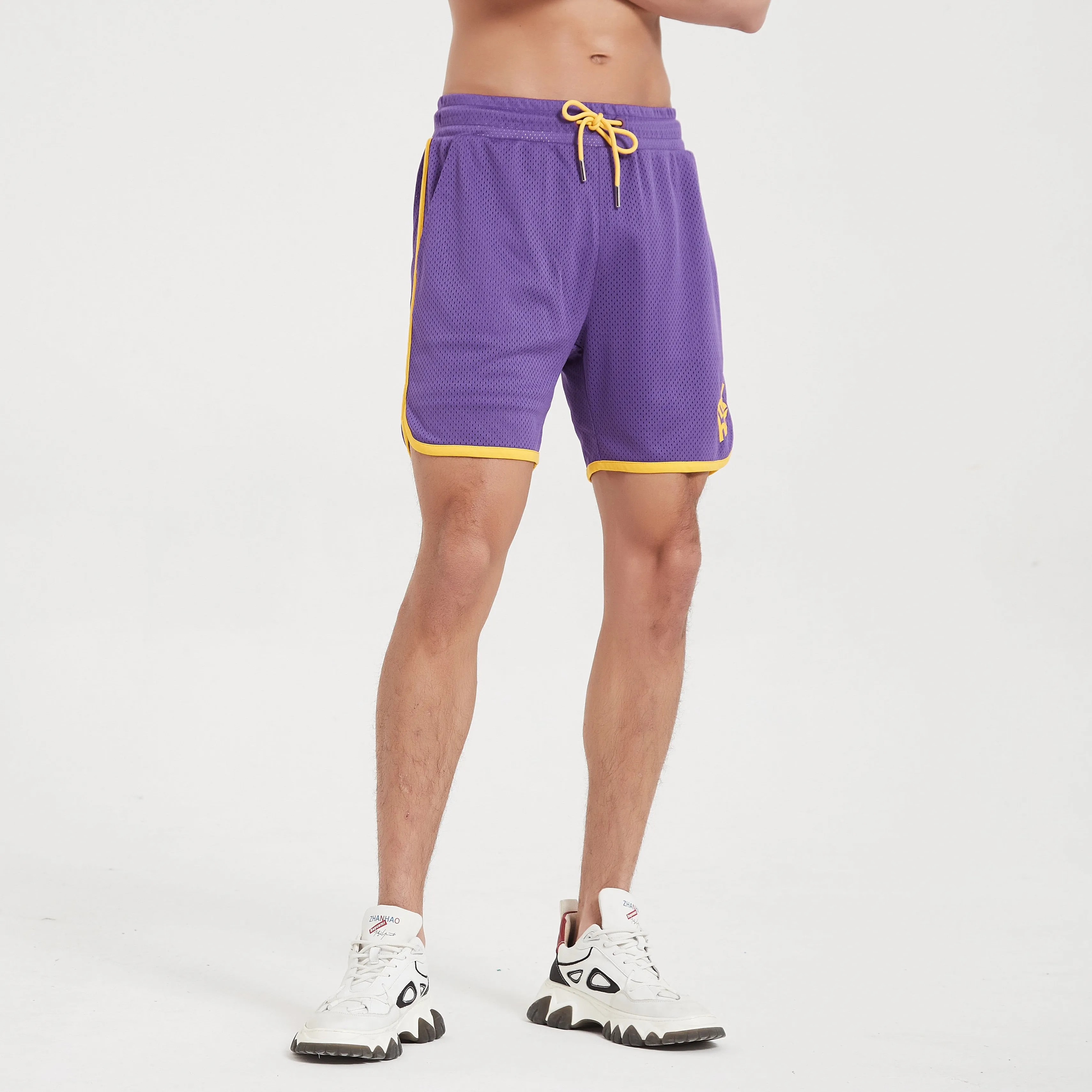 Botanic Mesh Gym Short - Purple w. Yellow Tape