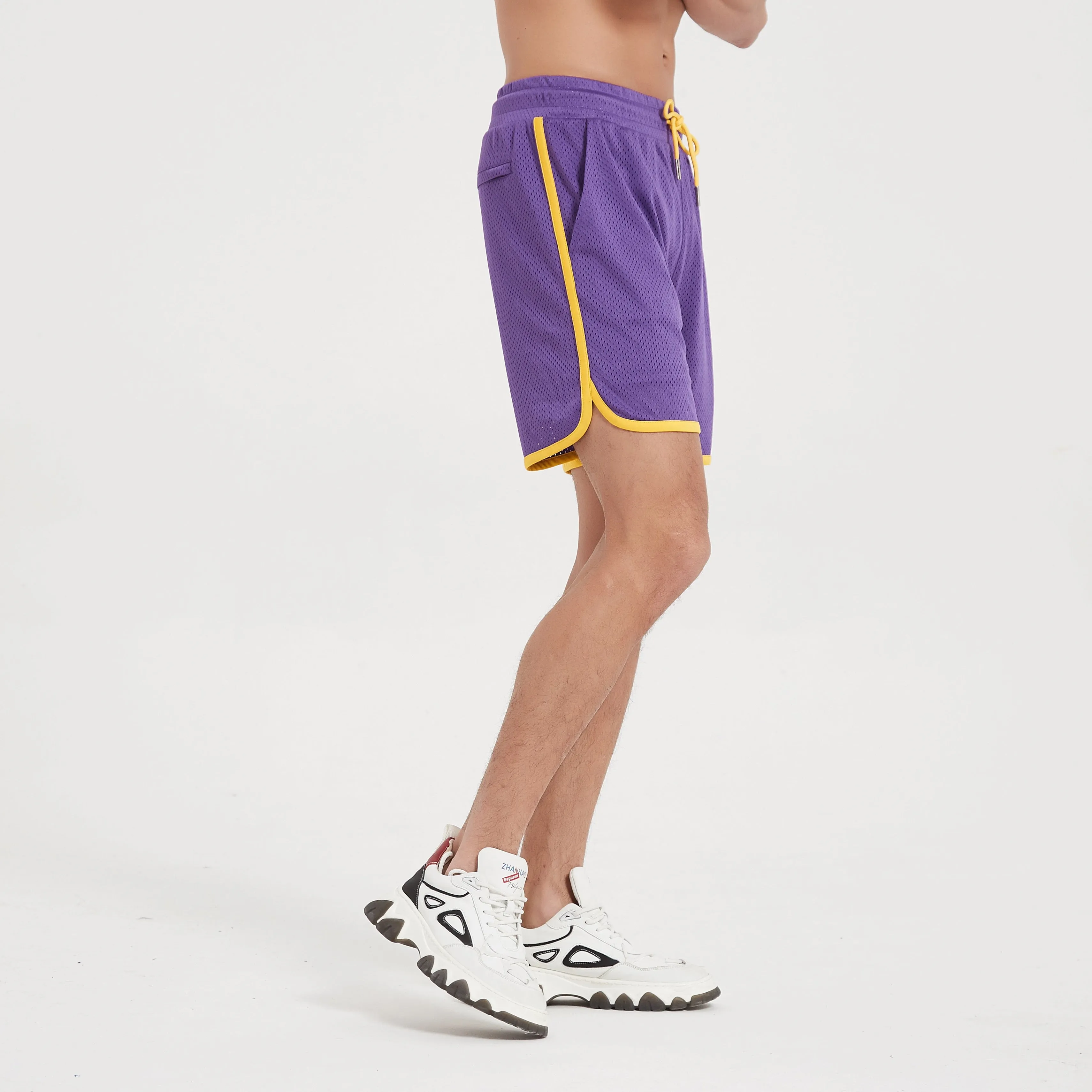 Botanic Mesh Gym Short - Purple w. Yellow Tape