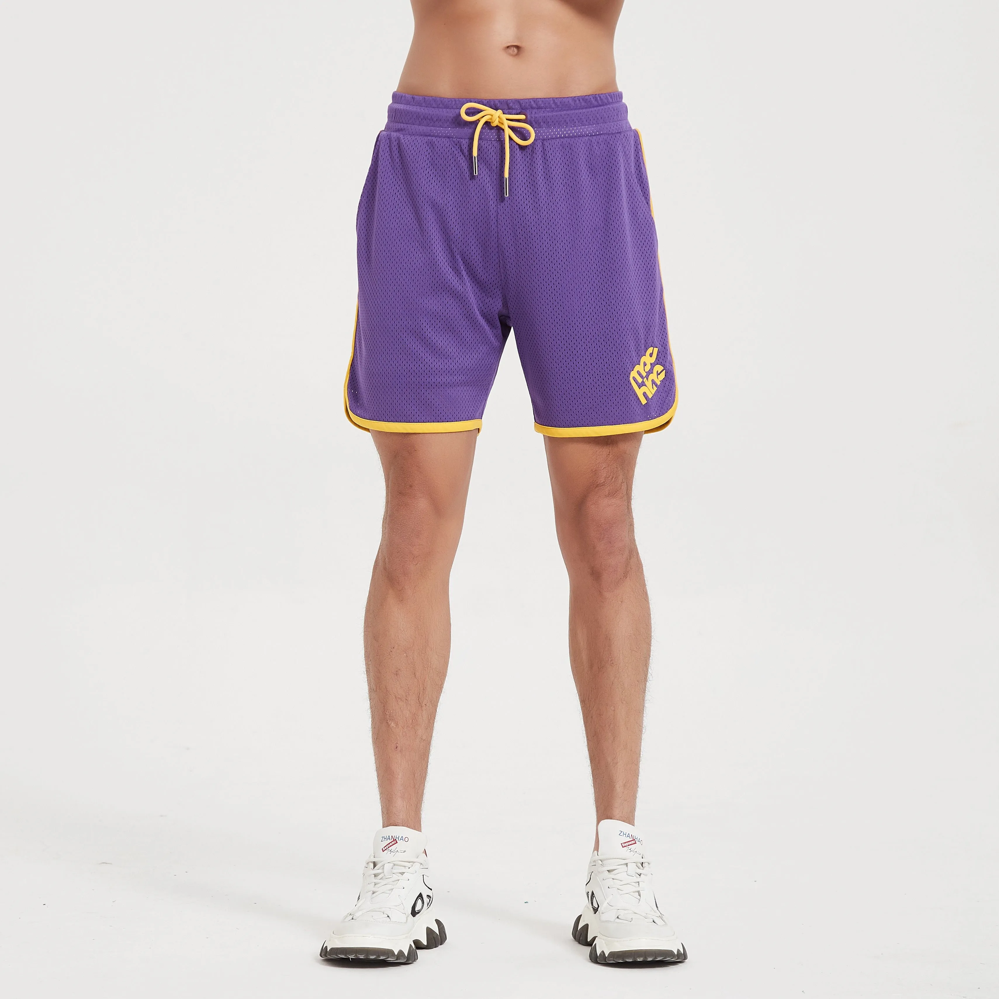 Botanic Mesh Gym Short - Purple w. Yellow Tape