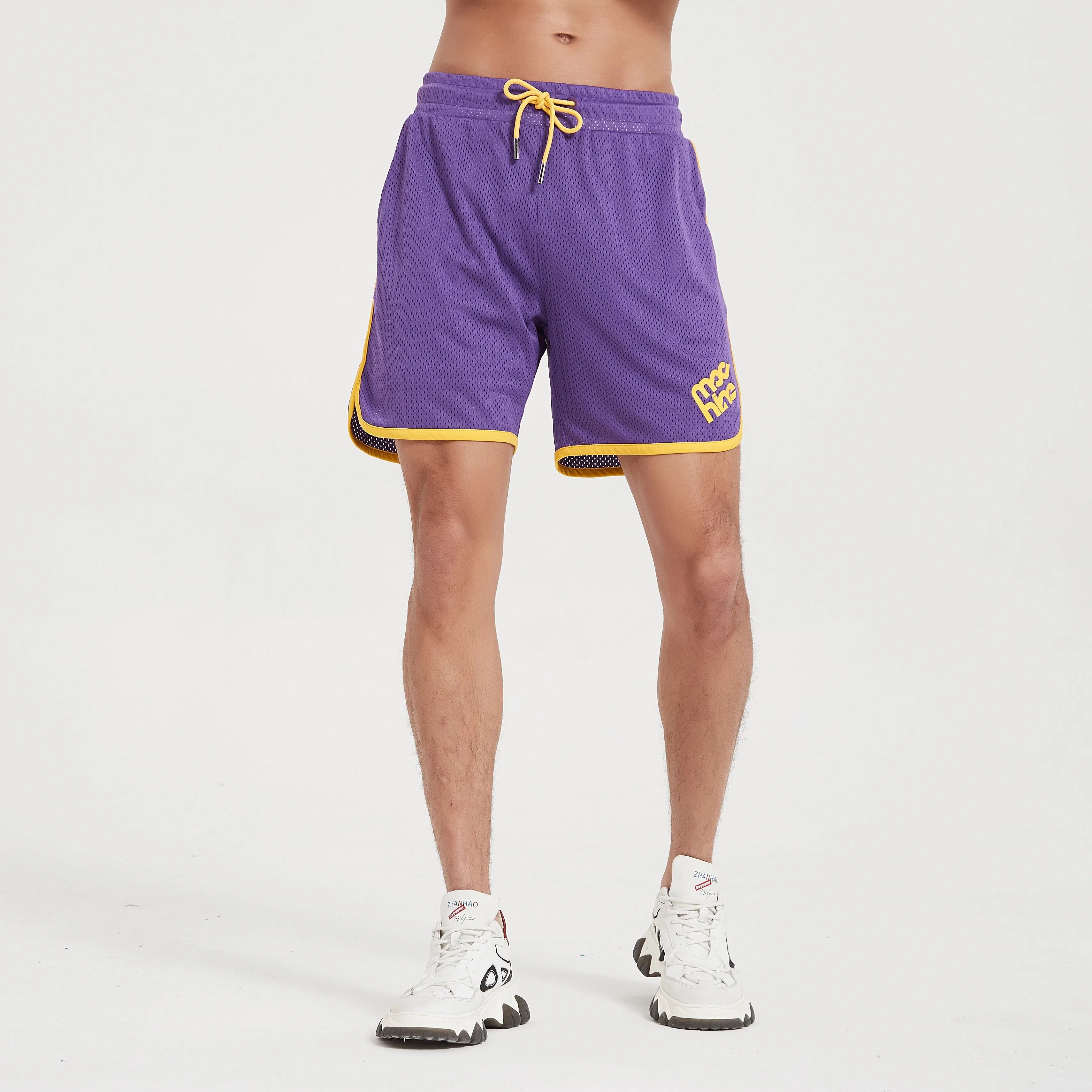 Botanic Mesh Gym Short - Purple w. Yellow Tape