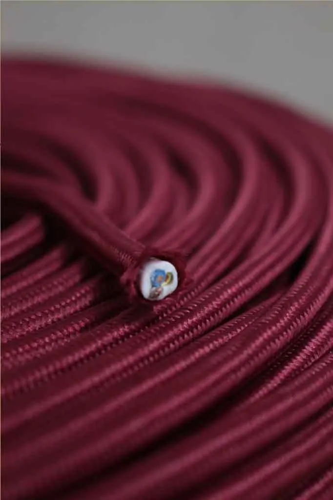 Burgundy Braided Light Cord - 3 Core Insulated Cable