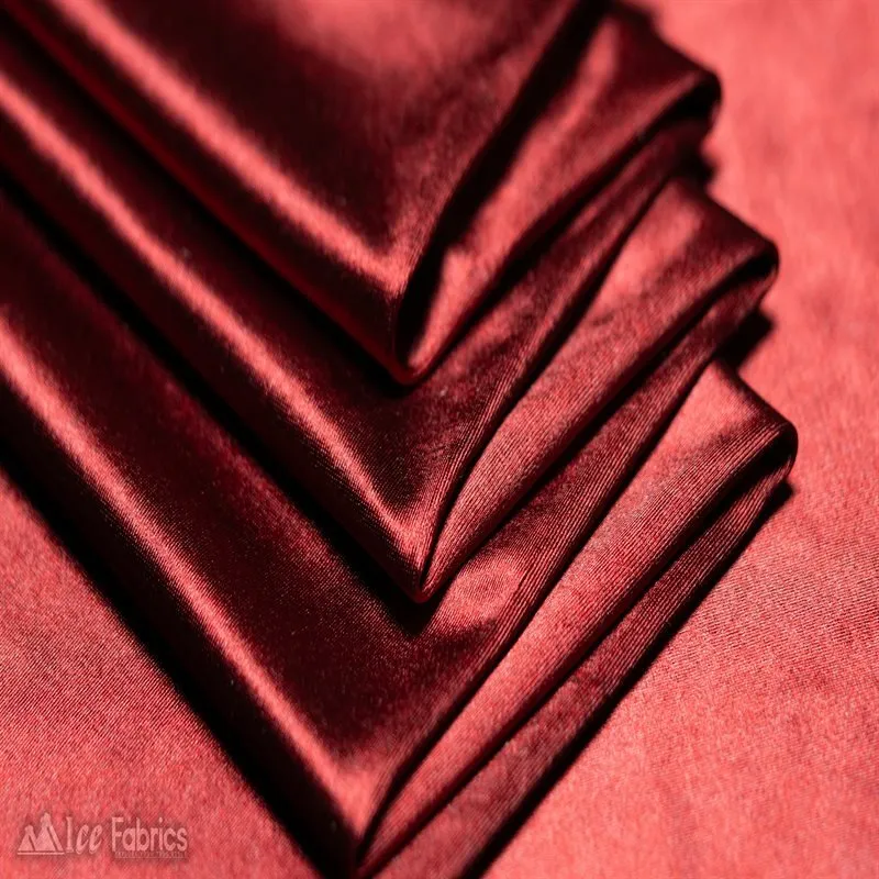 Casino 4 Way Stretch Satin Fabric Shiny Burgundy Silky Spandex