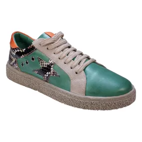 Charlee Green Snake Skin Two-Tone Star Motif Lace Up Sneakers