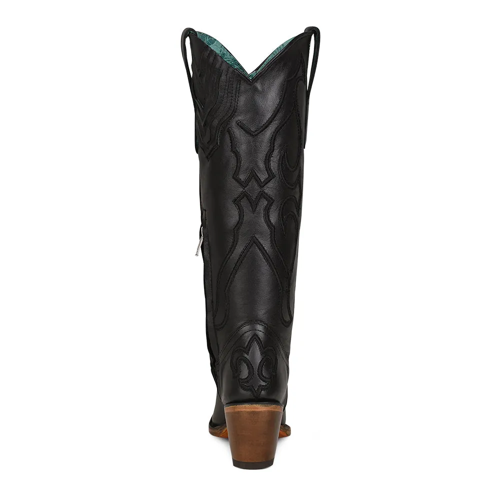 Corral Women's 15" Black Tall Top Matching Stitch Pattern & Inlay Snip Toe Western Boot