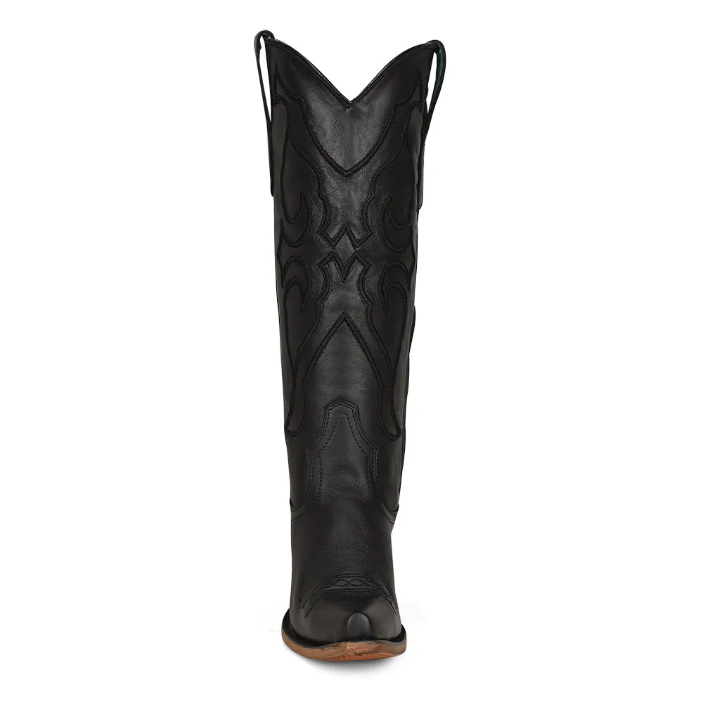 Corral Women's 15" Black Tall Top Matching Stitch Pattern & Inlay Snip Toe Western Boot