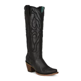 Corral Women's 15" Black Tall Top Matching Stitch Pattern & Inlay Snip Toe Western Boot