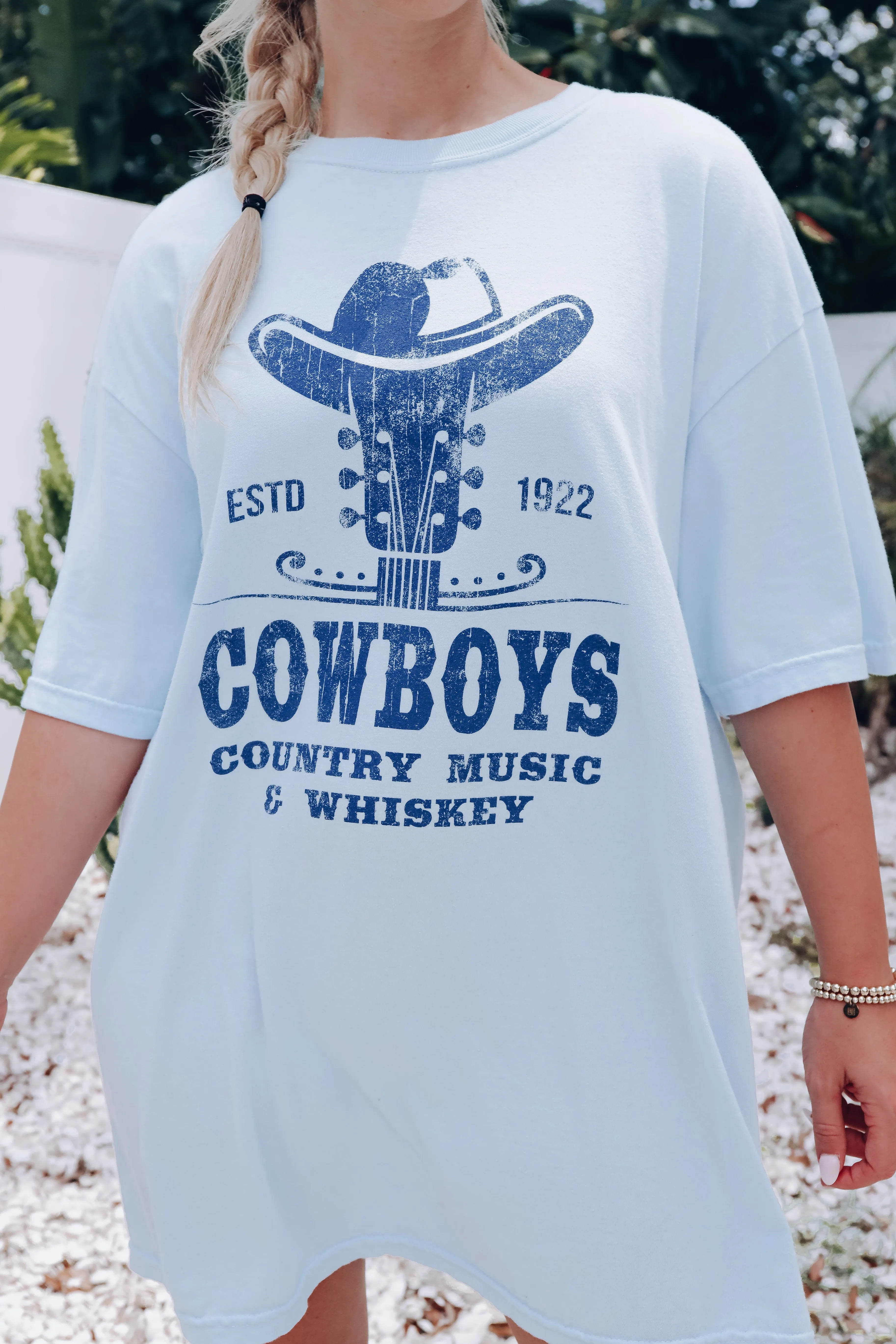 Cowboys Country Music And Whiskey Graphic Tee - Blue