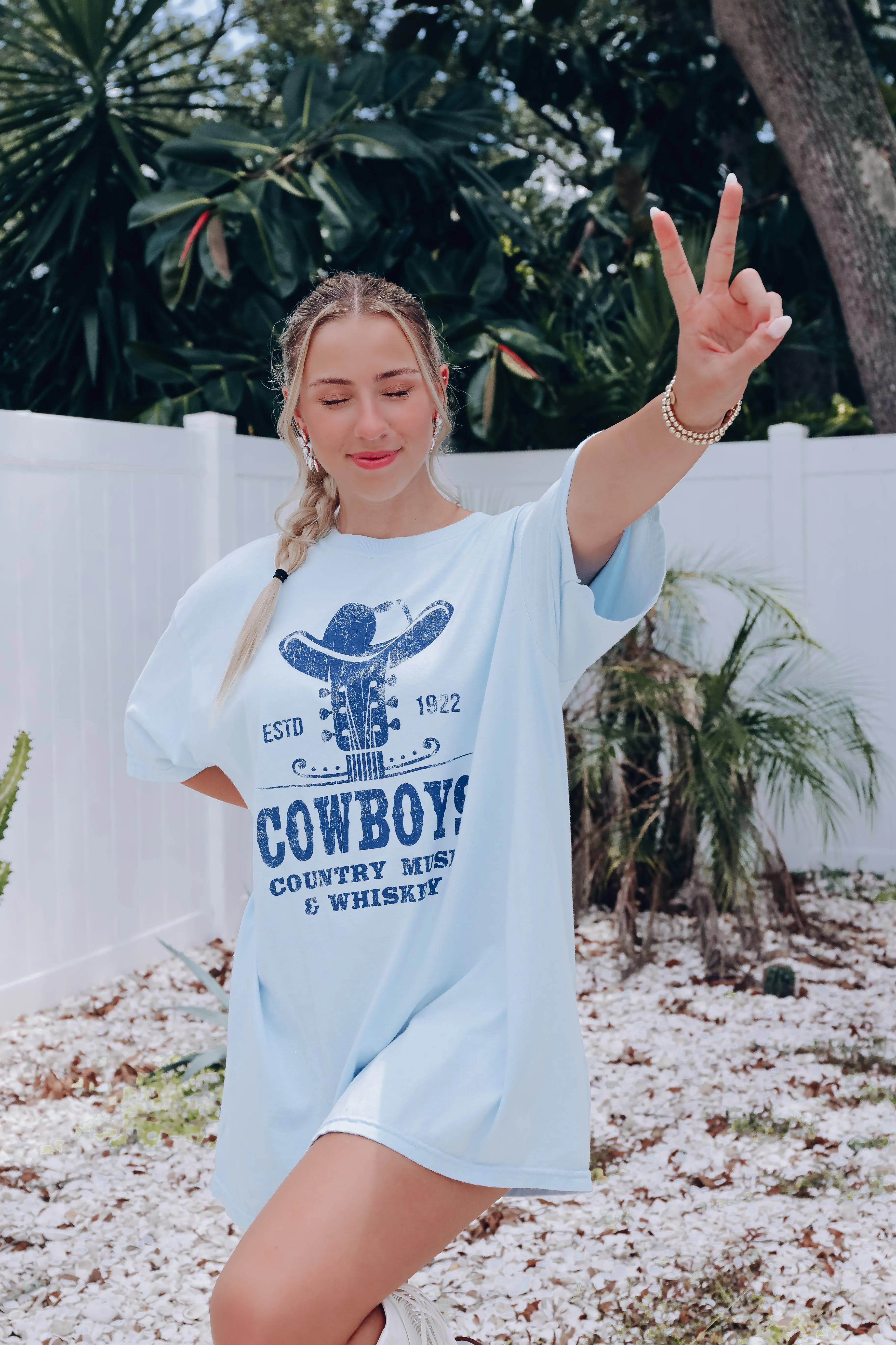 Cowboys Country Music And Whiskey Graphic Tee - Blue