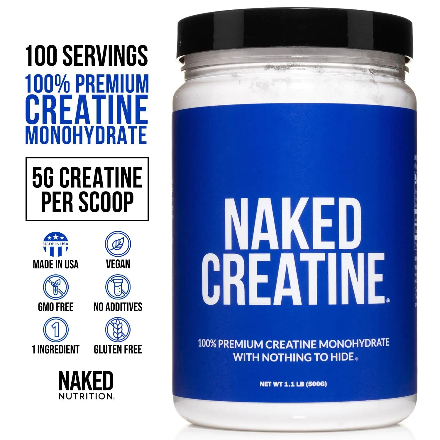 Creatine Monohydrate Powder 500g | Naked Creatine - 1.1LB