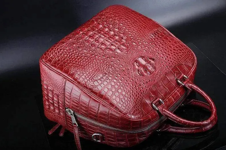 Crocodile Leather Duffel Travel Bag Red