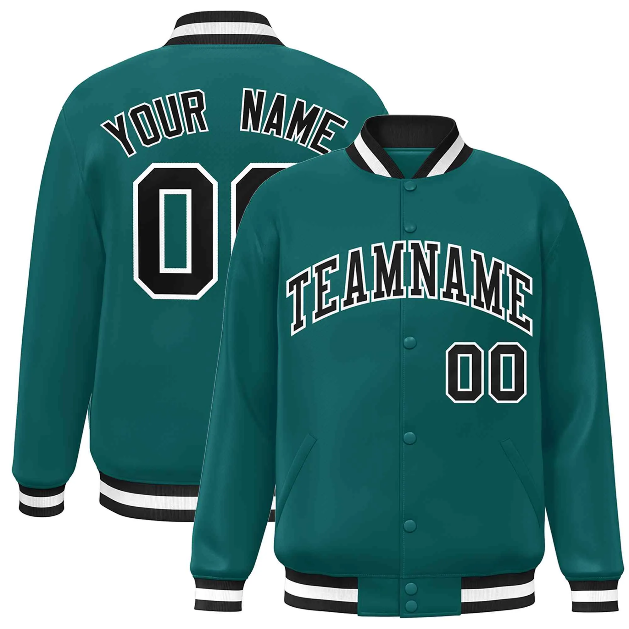 Custom Aqua Black-White Classic Style Varsity Full-Snap Letterman Jacket