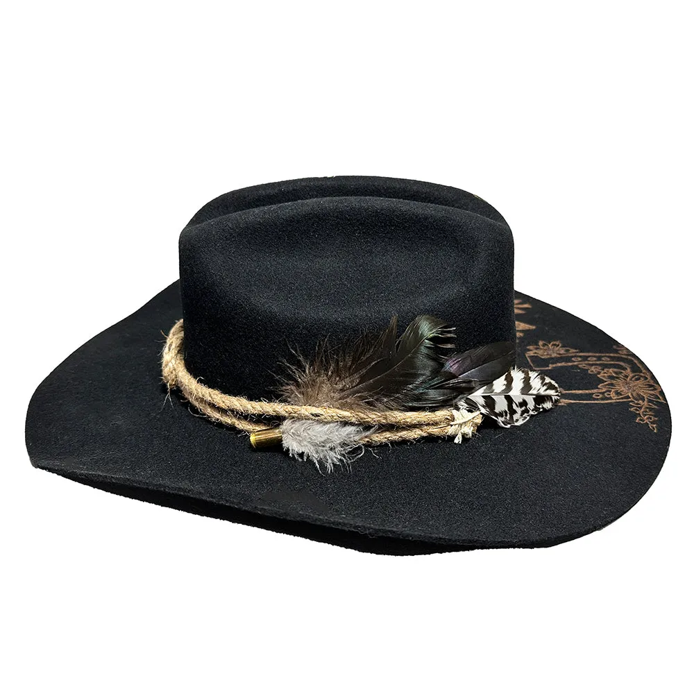 Custom Burned Cowboy Hat- Black - Bourbon Cowgirl