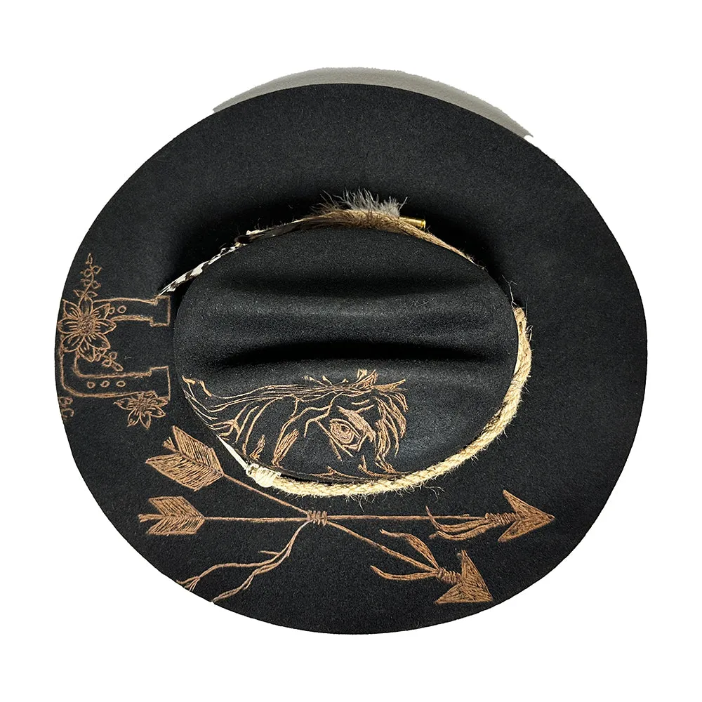 Custom Burned Cowboy Hat- Black - Bourbon Cowgirl