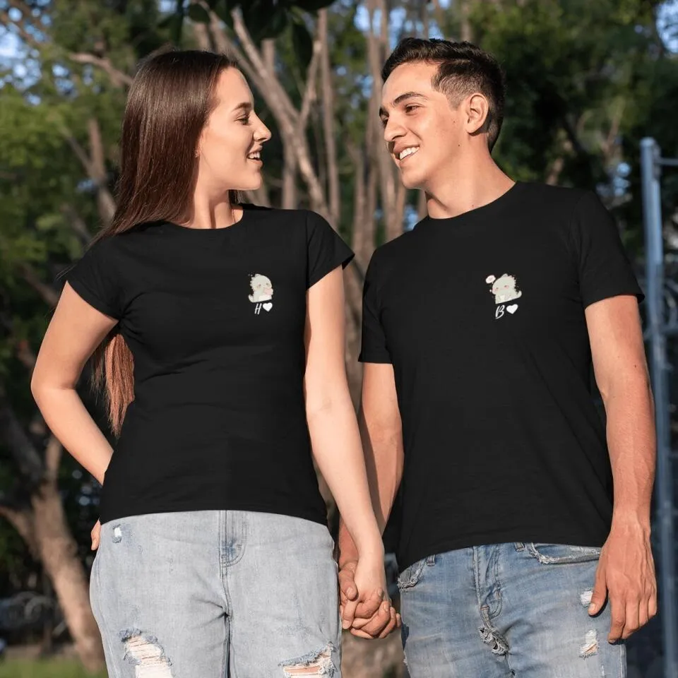 Custom Initial Dino T-Shirt For Couples "B"