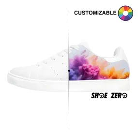 Customizable Breathable Vegan Leather Low Top Sneakers (White)