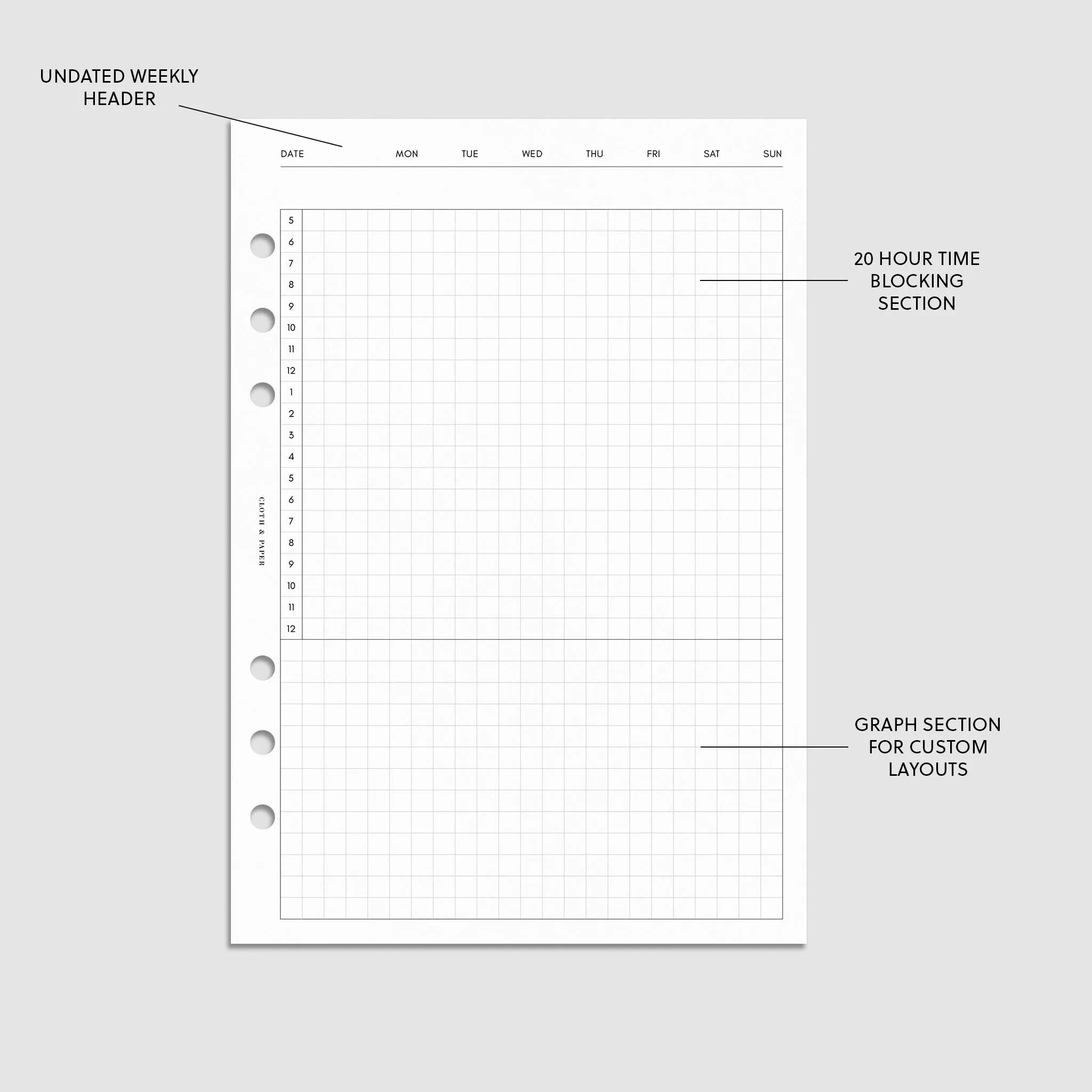 Daily Agenda Graph Inserts | Undated Horizontal