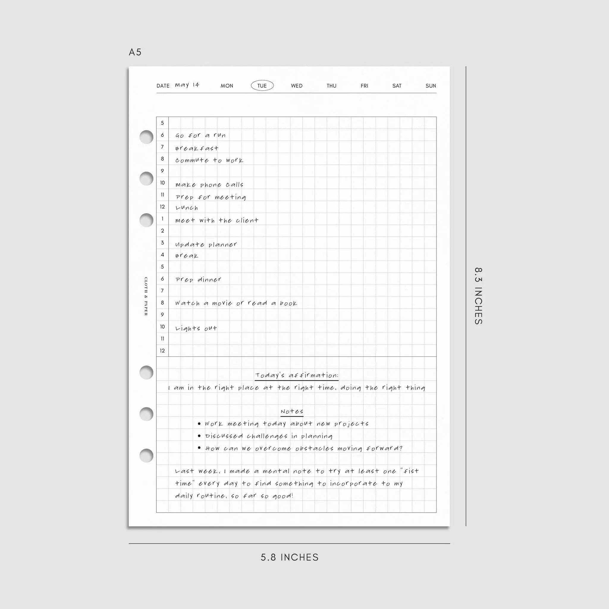 Daily Agenda Graph Inserts | Undated Horizontal