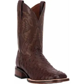 Dan Post Men's 11" Chocolate Full Quill Ostrich (DP3875) Skin Western Boots with Broad Square Toe