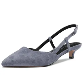 DearOnly Womens Slingback Pumps Low Kitten Heel Closed Pointed Toe Suede Dress Shoes Cute Sandals Bridal Wedding Shopping Grey 1.5 Inch