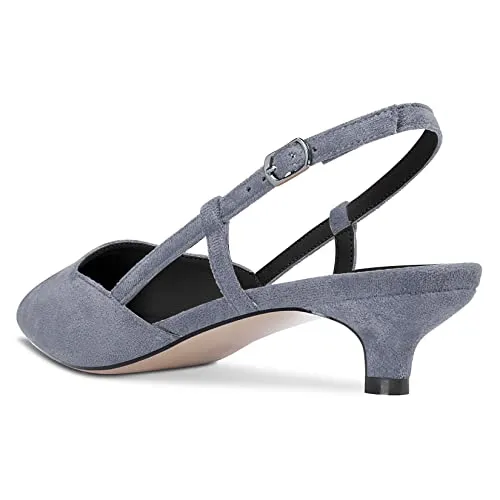 DearOnly Womens Slingback Pumps Low Kitten Heel Closed Pointed Toe Suede Dress Shoes Cute Sandals Bridal Wedding Shopping Grey 1.5 Inch