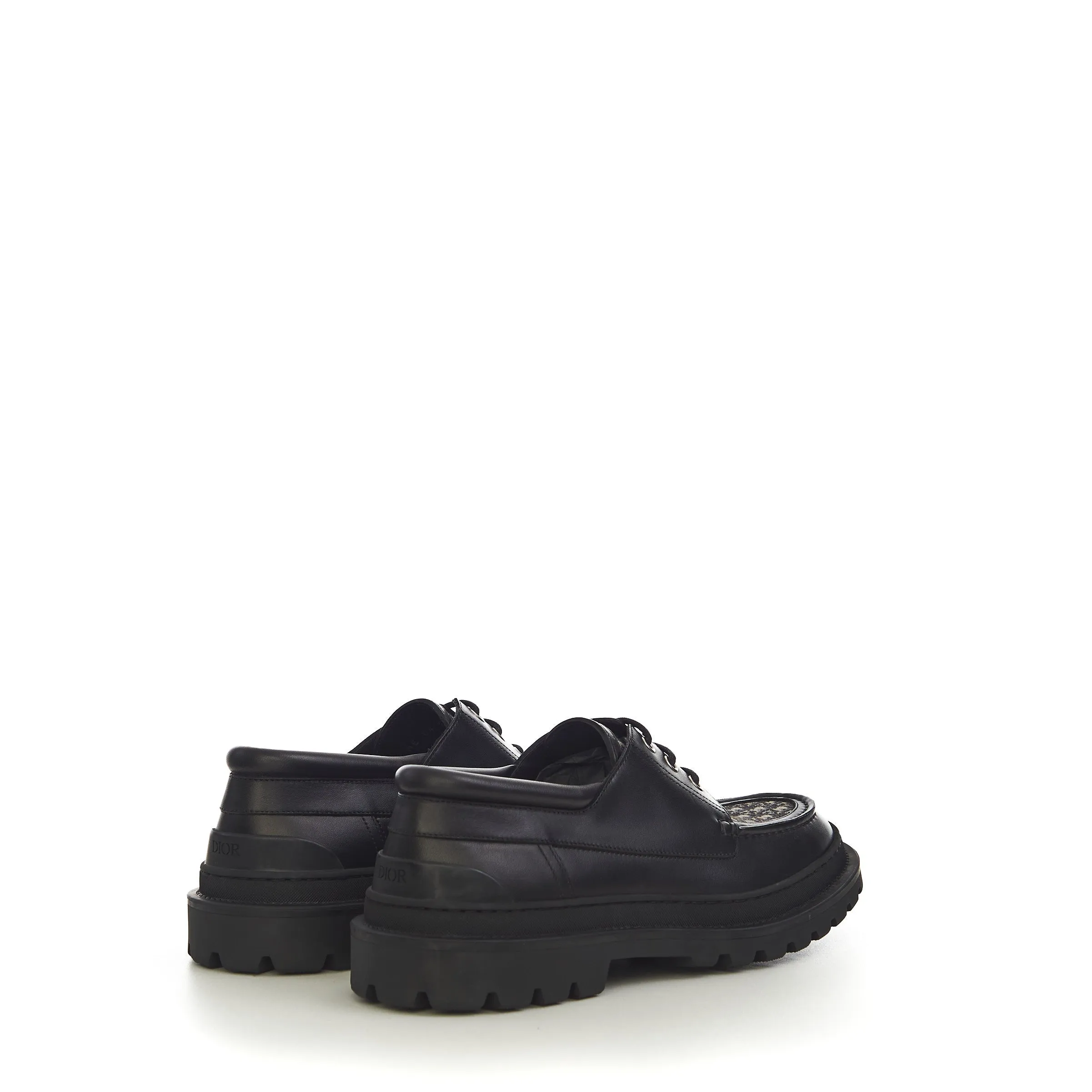 Dior Explorer Boat Shoe In Black Smooth Calfskin And Dior Oblique Jacquard