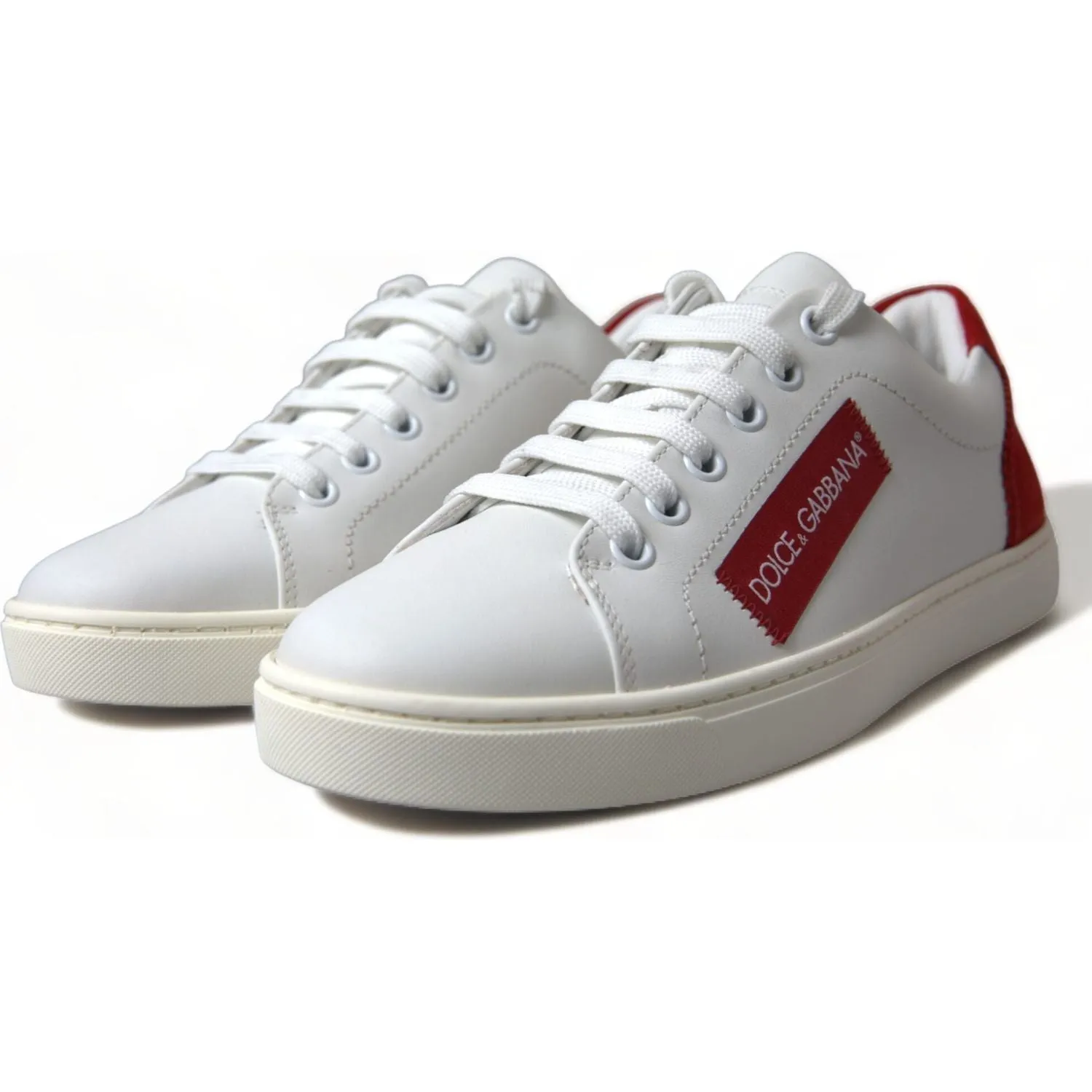 Dolce & Gabbana Chic White Leather Sneakers with Red Accents