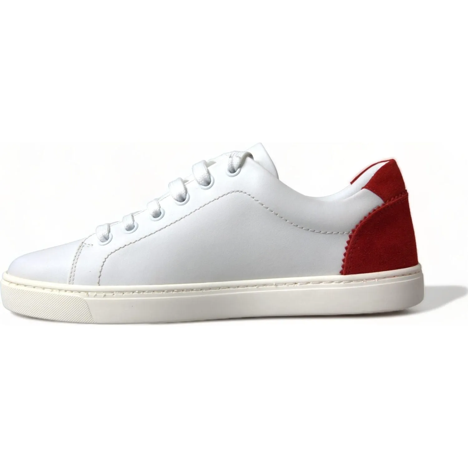 Dolce & Gabbana Chic White Leather Sneakers with Red Accents