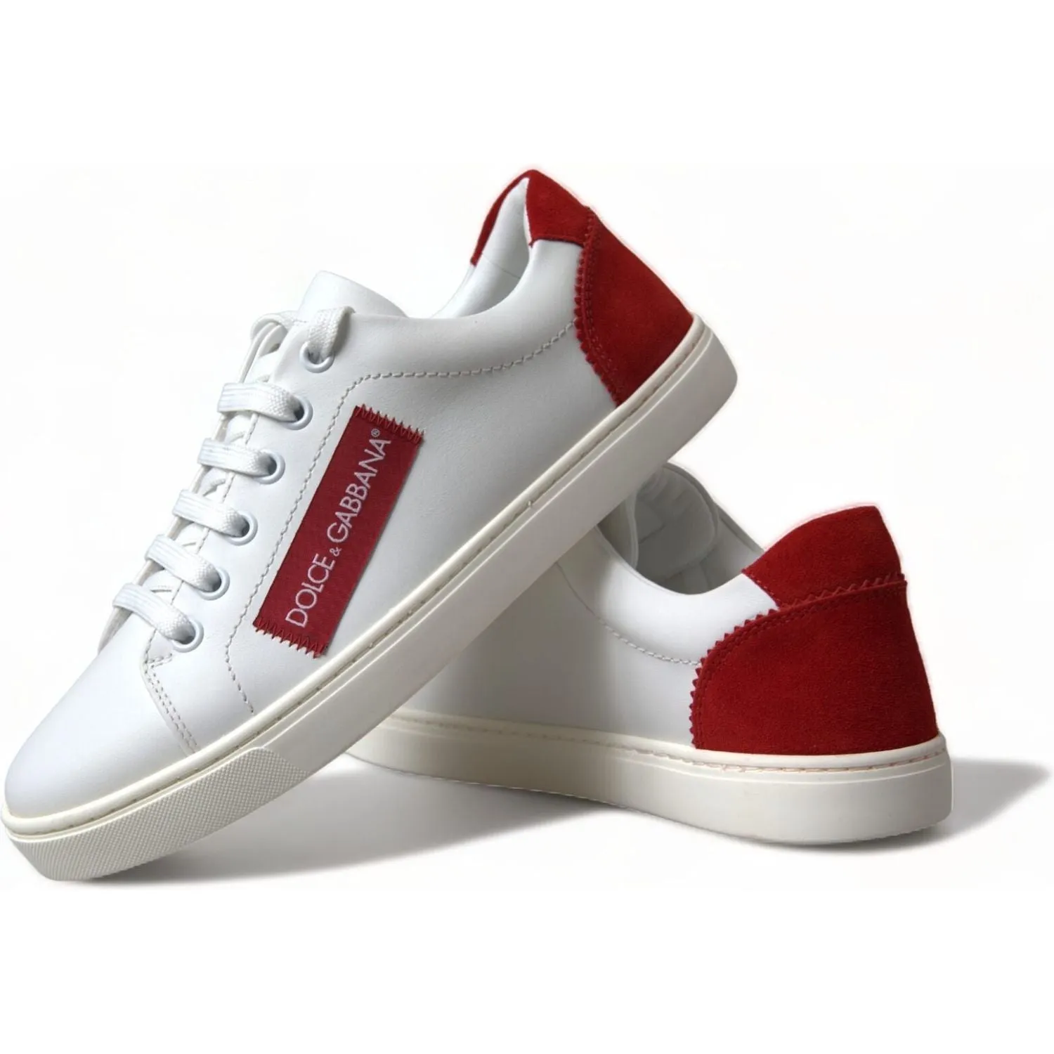 Dolce & Gabbana Chic White Leather Sneakers with Red Accents